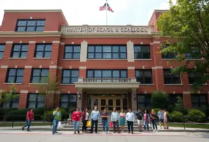 Julia R. Masterman Secondary School exterior with students