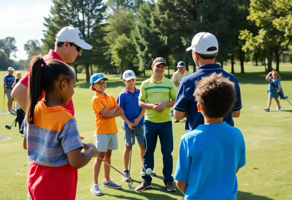 Young players participating in a junior golf camp at Cobbs Creek Golf Course.