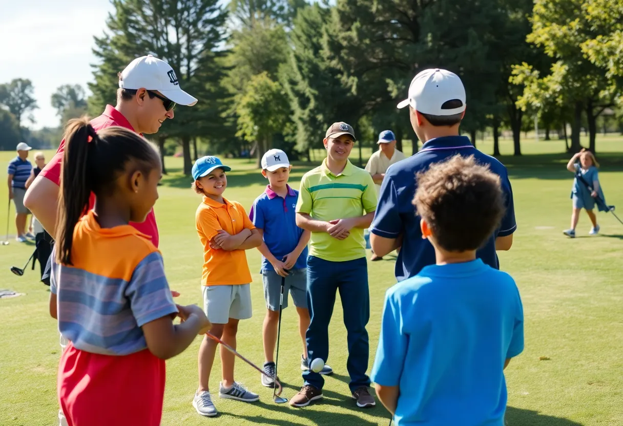 Young players participating in a junior golf camp at Cobbs Creek Golf Course.