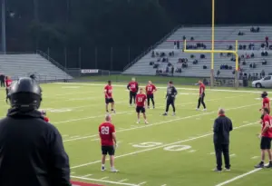 Lincoln High School football team practicing without fans