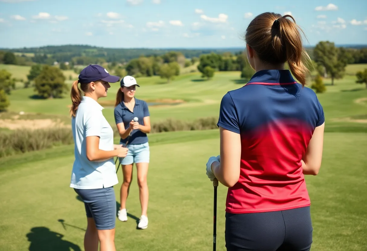 Penn women's golf team practicing on the course