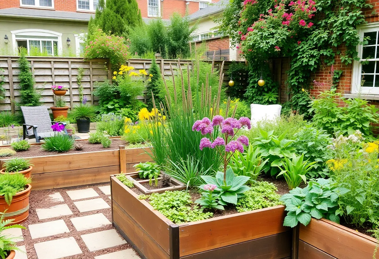 A revitalized garden in Philadelphia featuring native plants and a relaxation area