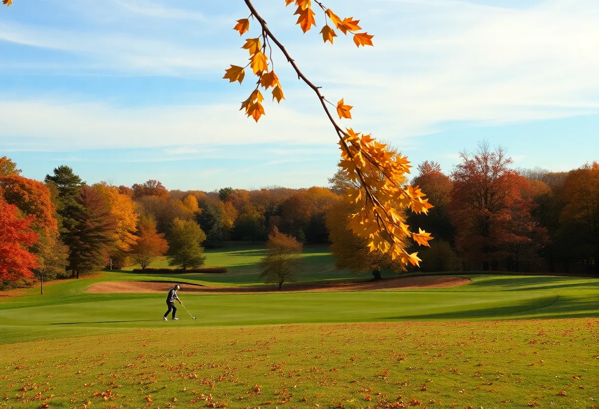 Scenic golf course in Philadelphia with autumn leaves
