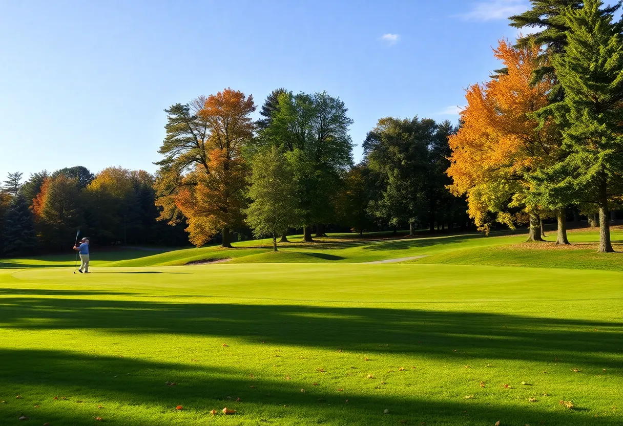 Golfers competing in a tournament on a beautiful golf course