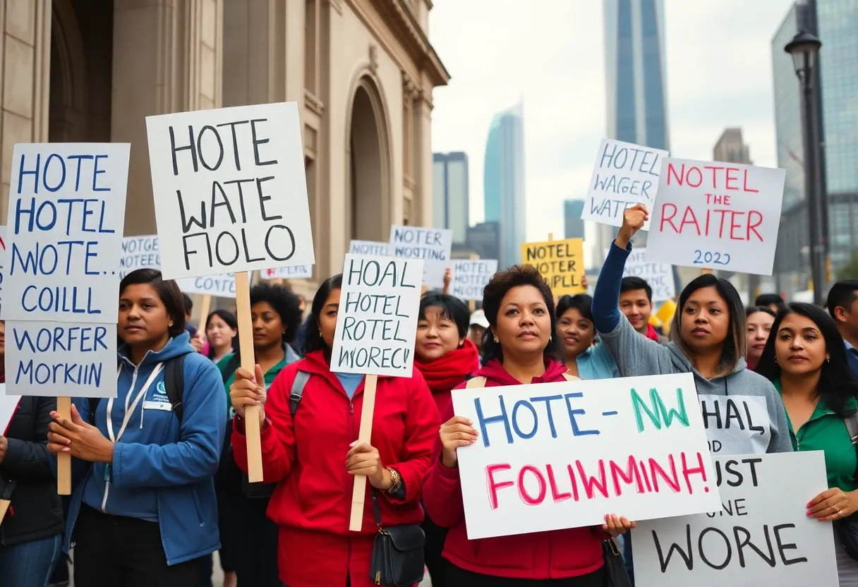 Hotel workers in Philadelphia protesting for better wages