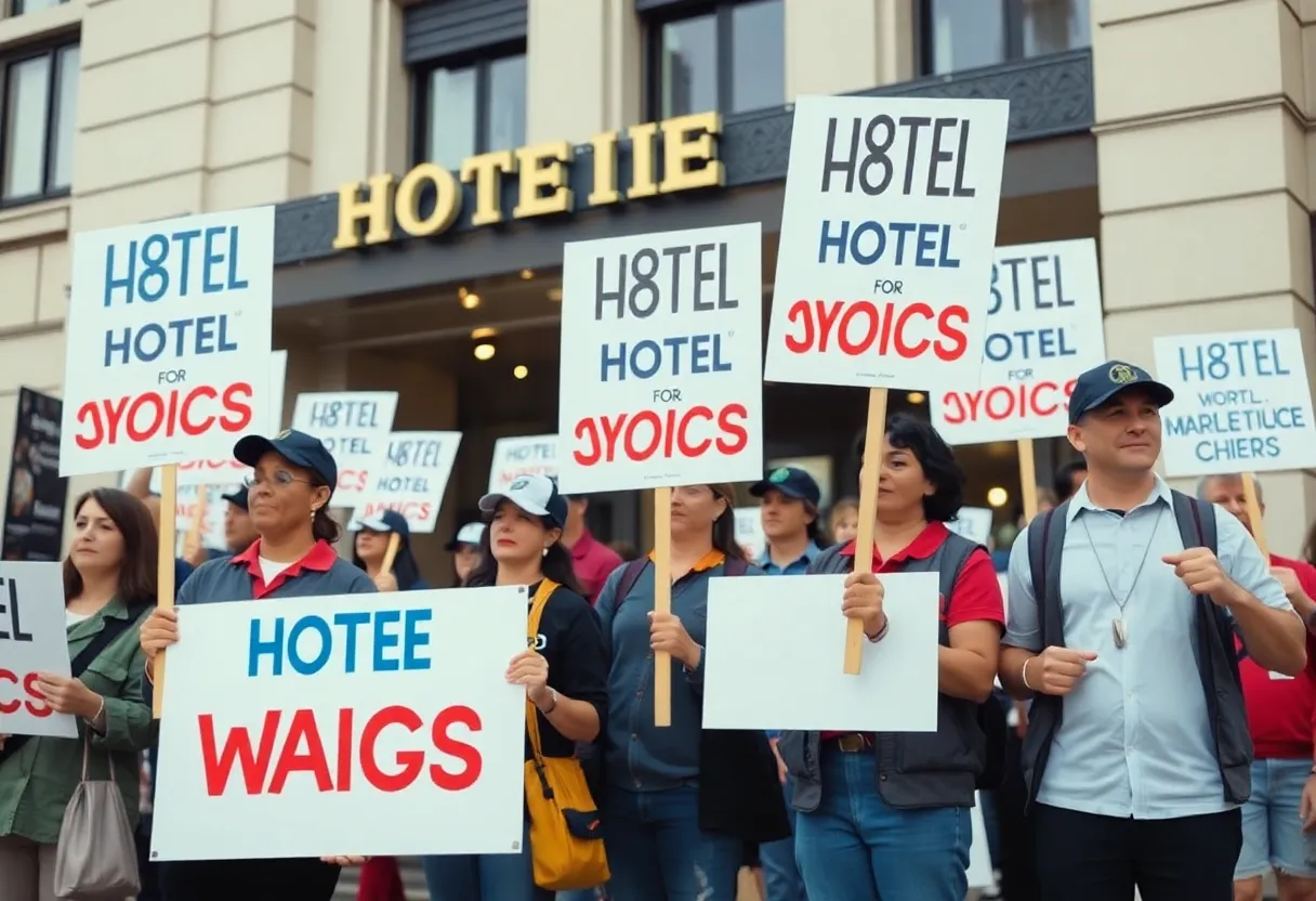 Hotel workers striking in front of Sheraton Philadelphia Downtown