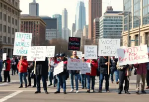 Hotel workers on strike in Philadelphia demanding fair labor conditions