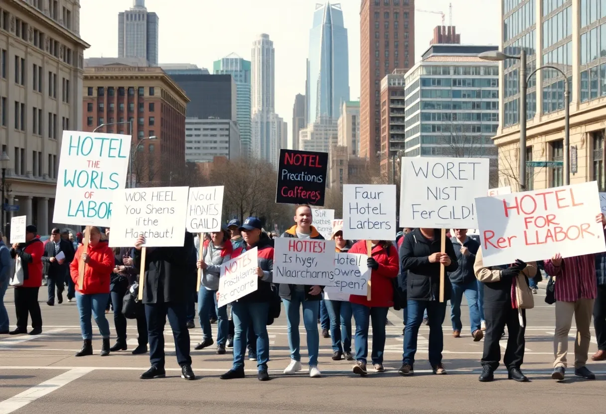 Hotel workers on strike in Philadelphia demanding fair labor conditions