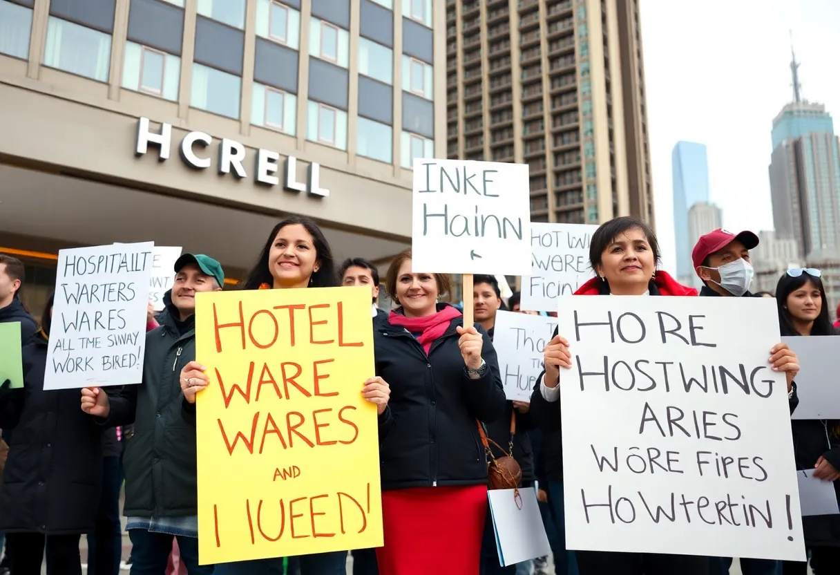 Hospitality workers protesting in Philadelphia for better wages
