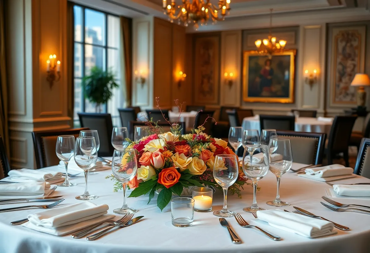 Dining setting for an immersive dinner at a hotel