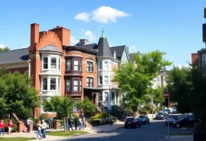 Colorful Philadelphia neighborhood with historic and modern homes.