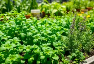 A thriving herb garden featuring basil, parsley, and oregano in Philadelphia.