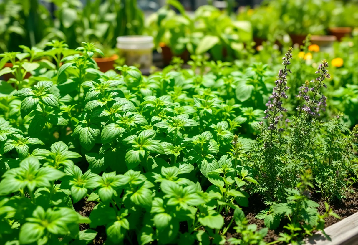 A thriving herb garden featuring basil, parsley, and oregano in Philadelphia.