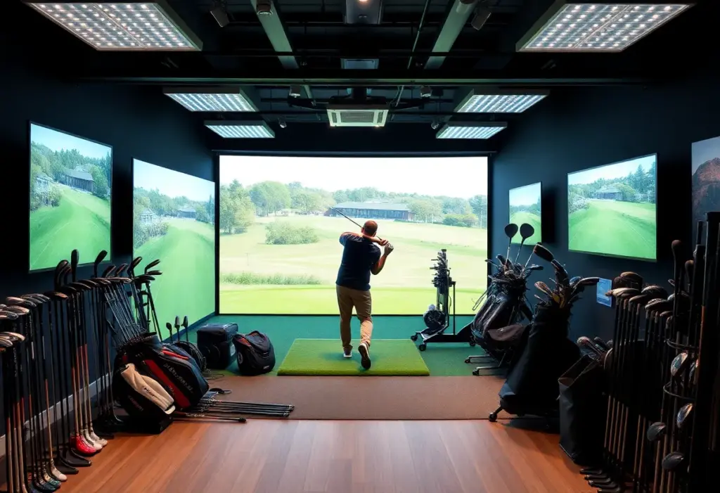 Interior of True Spec Golf custom fitting studio with golf equipment