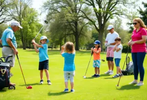 Children participating in a golf clinic in Philadelphia