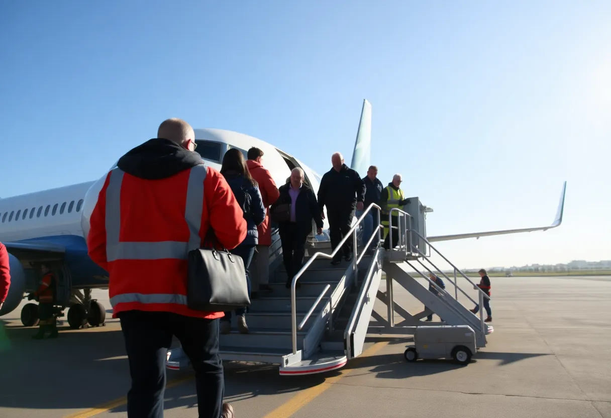 Passengers safely evacuating an American Airlines flight at Philadelphia International Airport.