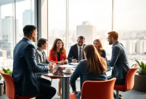 Professional meeting discussing Aramark's fiscal performance