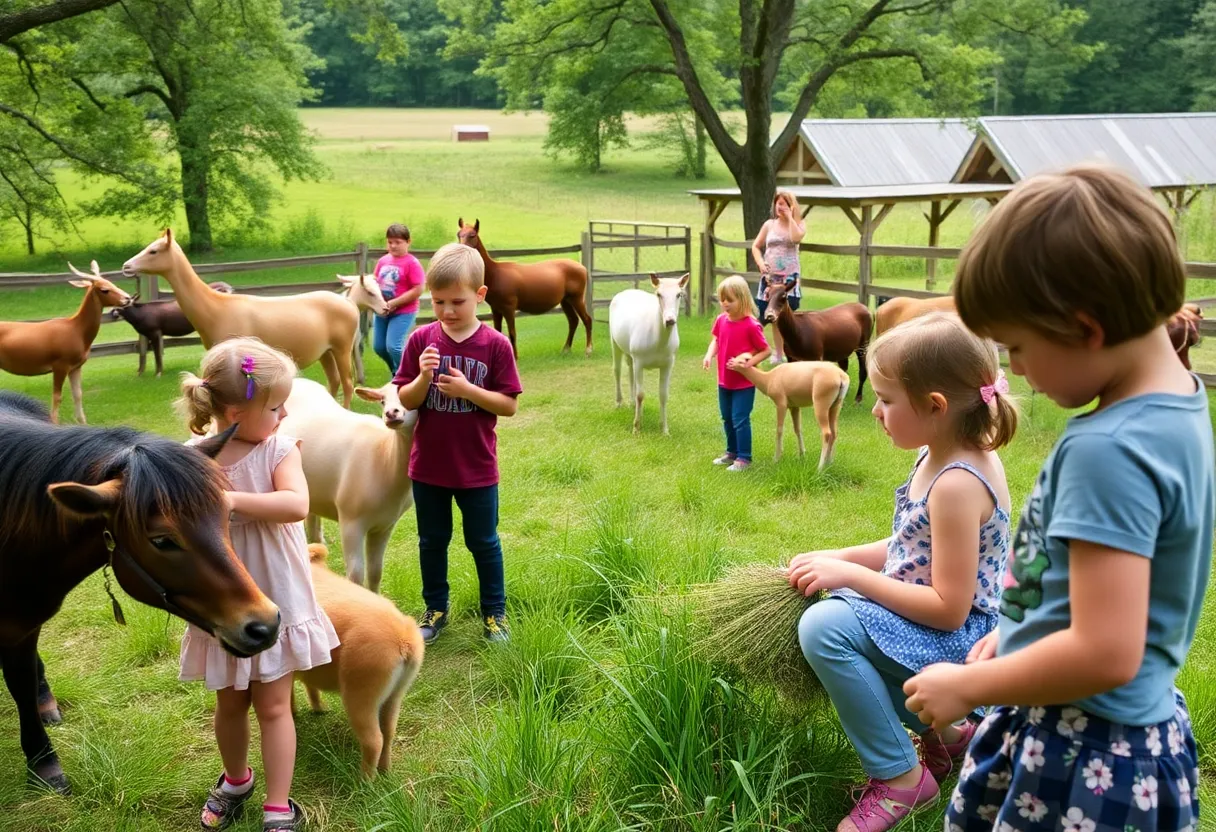 Children participating in nature-based activities at The Barn at Spring Brook Farm