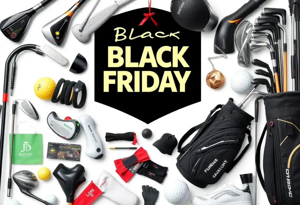 Display of discounted golf equipment during Black Friday sales