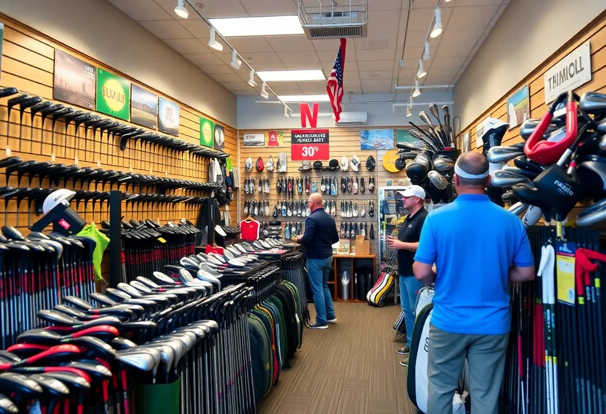 Golf gear displayed for Black Friday sales including discounts on shoes and clubs