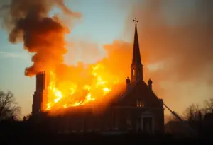 Immaculate Heart of Mary Church engulfed in flames