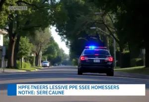 Police car in a residential area after a pursuit