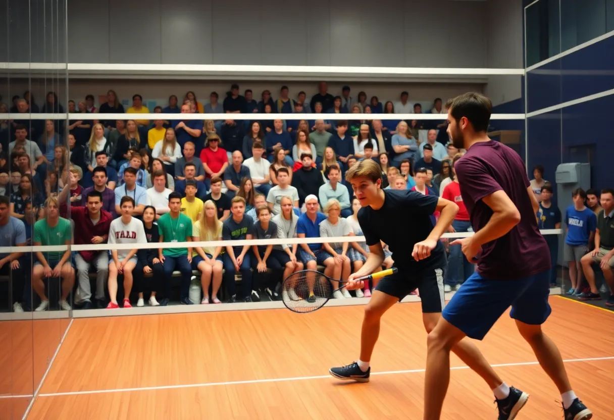 Drexel Dragons squash team competing against Princeton Tigers