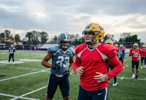 Philadelphia Eagles players practicing on the field