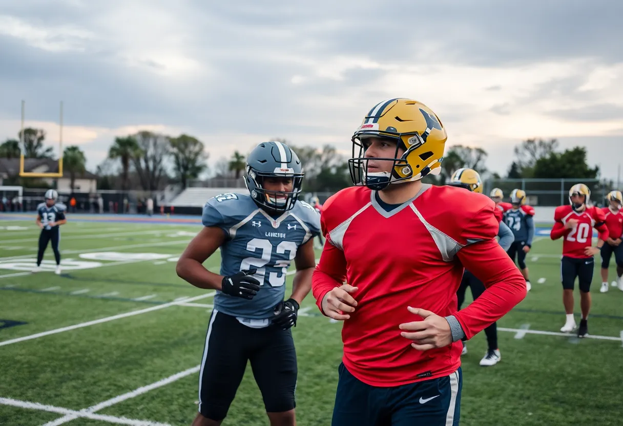 Philadelphia Eagles players practicing on the field
