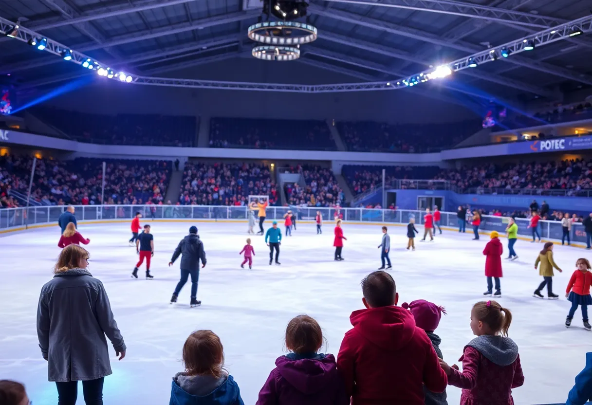 Families enjoying a figure skating event at the University of Pennsylvania