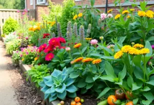 A colorful representation of a garden in Philadelphia through the seasons