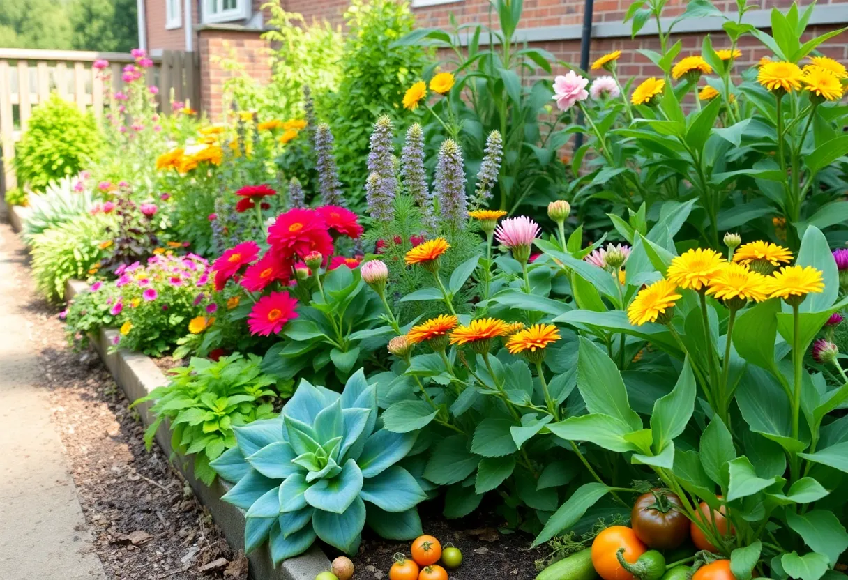 A colorful representation of a garden in Philadelphia through the seasons