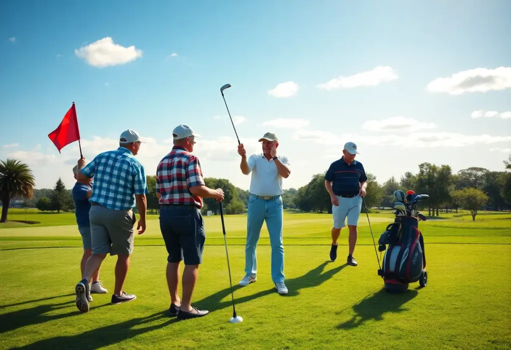 Veterans participating in a golf program at a scenic golf course.