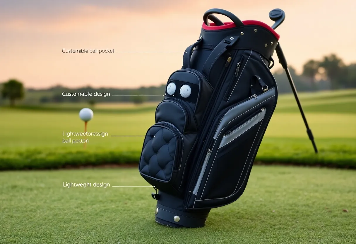 A variety of golf gifts including bags, balls, and apparel for holiday shopping.