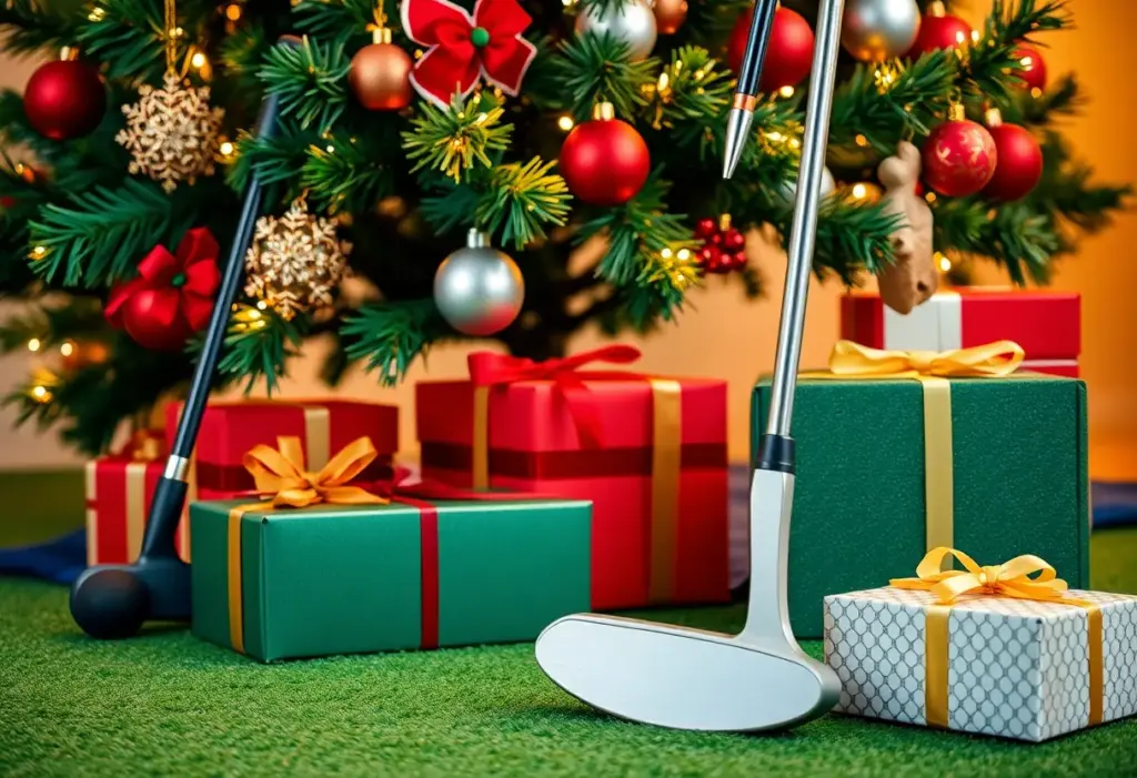 Interior of a luxurious golf studio decorated for the holidays