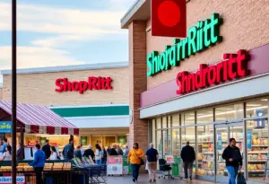 Image of a grocery-anchored shopping center featuring ShopRite and various other retail stores.
