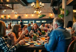 Happy Hour gathering at Spasso Italian Grill with guests enjoying food and drinks