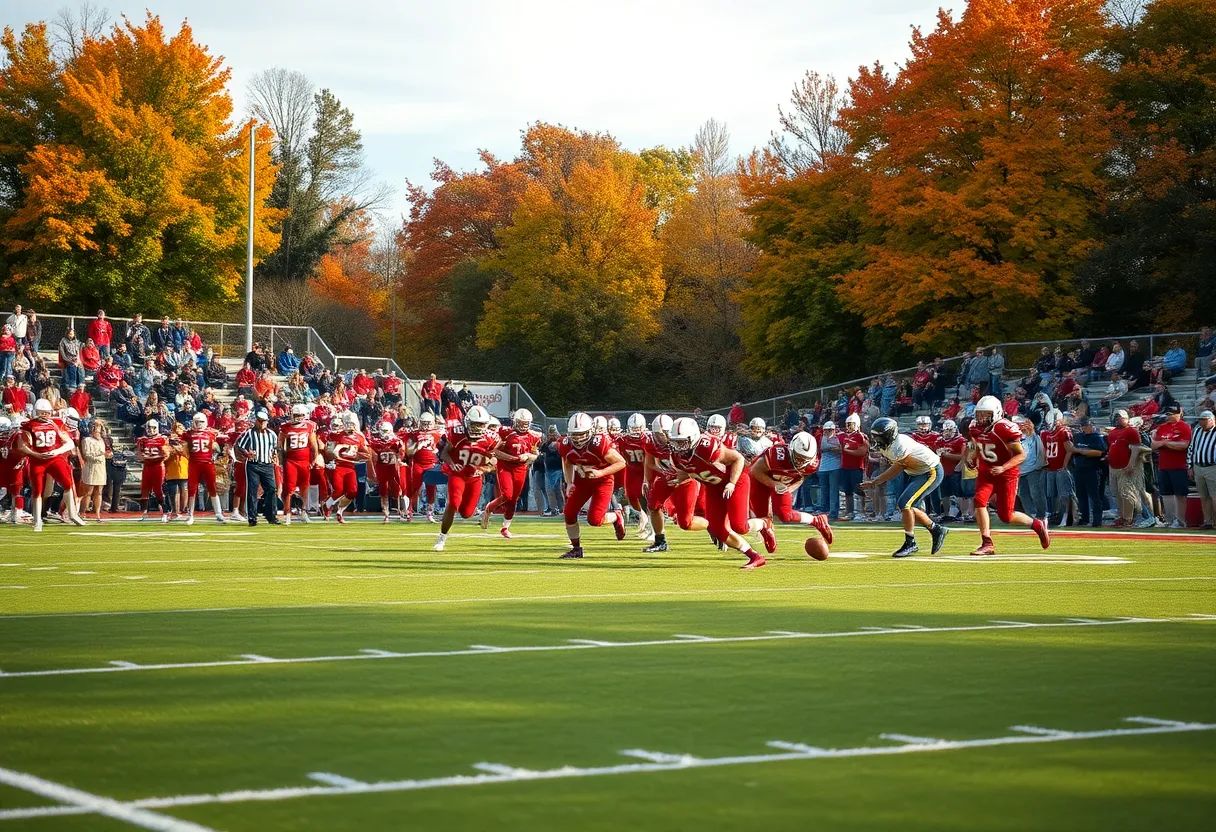 Harrisburg High School football players competing in a game