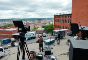 A bustling film set for HBO's Task in Southeastern Pennsylvania