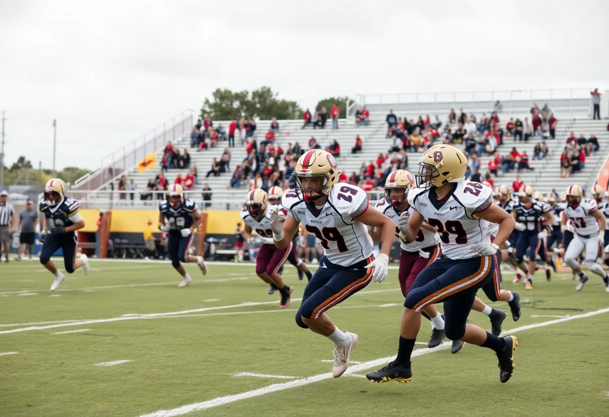 High school football teams competing in a semifinal match