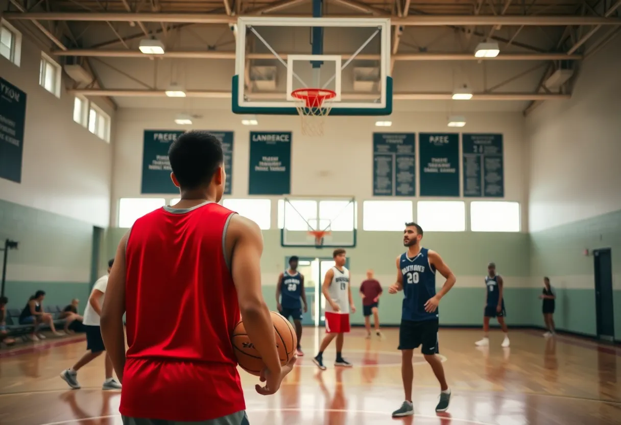 Players practicing basketball at La Salle University