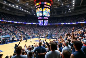 A dynamic basketball game between La Salle Explorers and Villanova Wildcats, showcasing players in action.