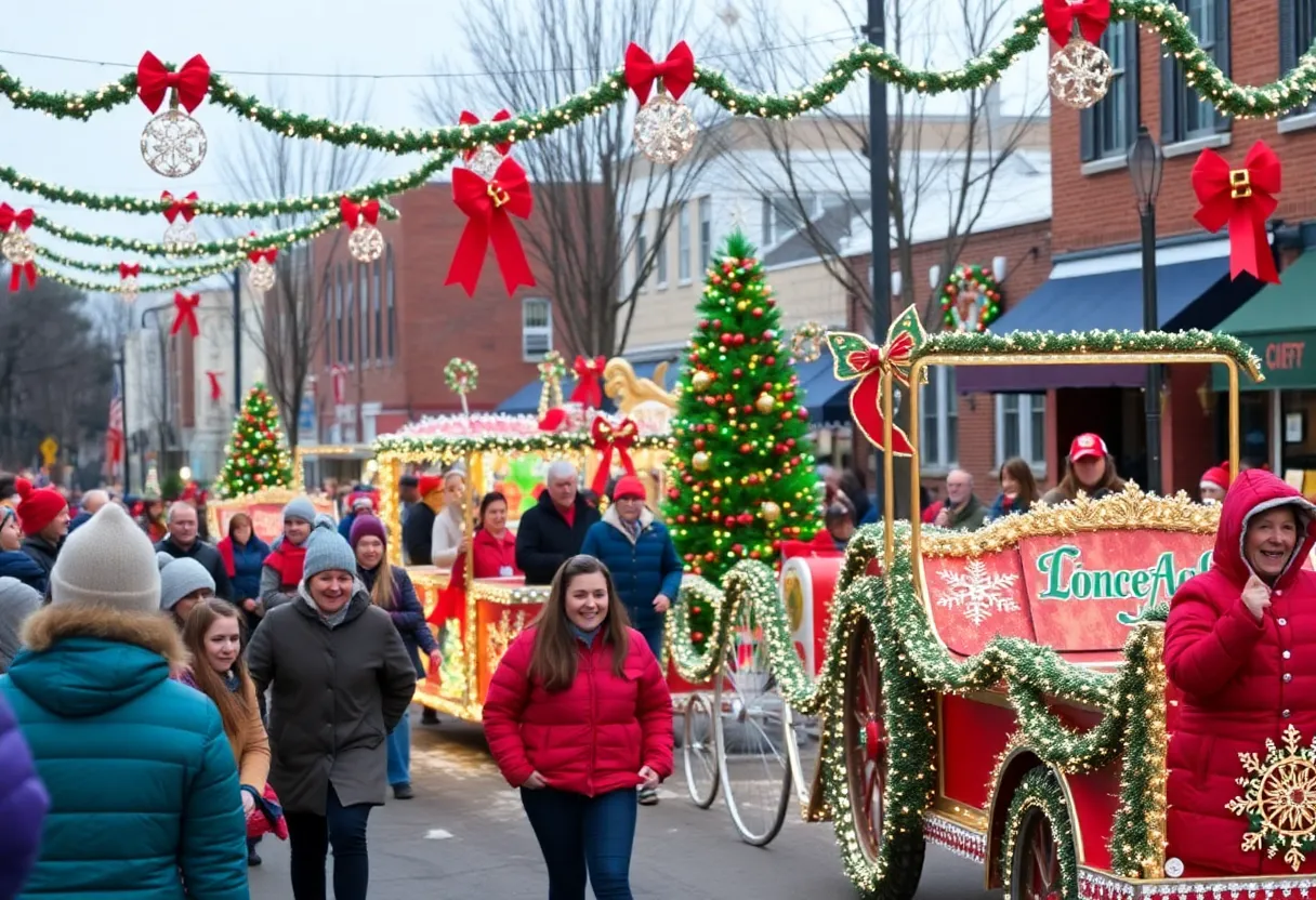 Festive holiday parade in Media PA with joyful community