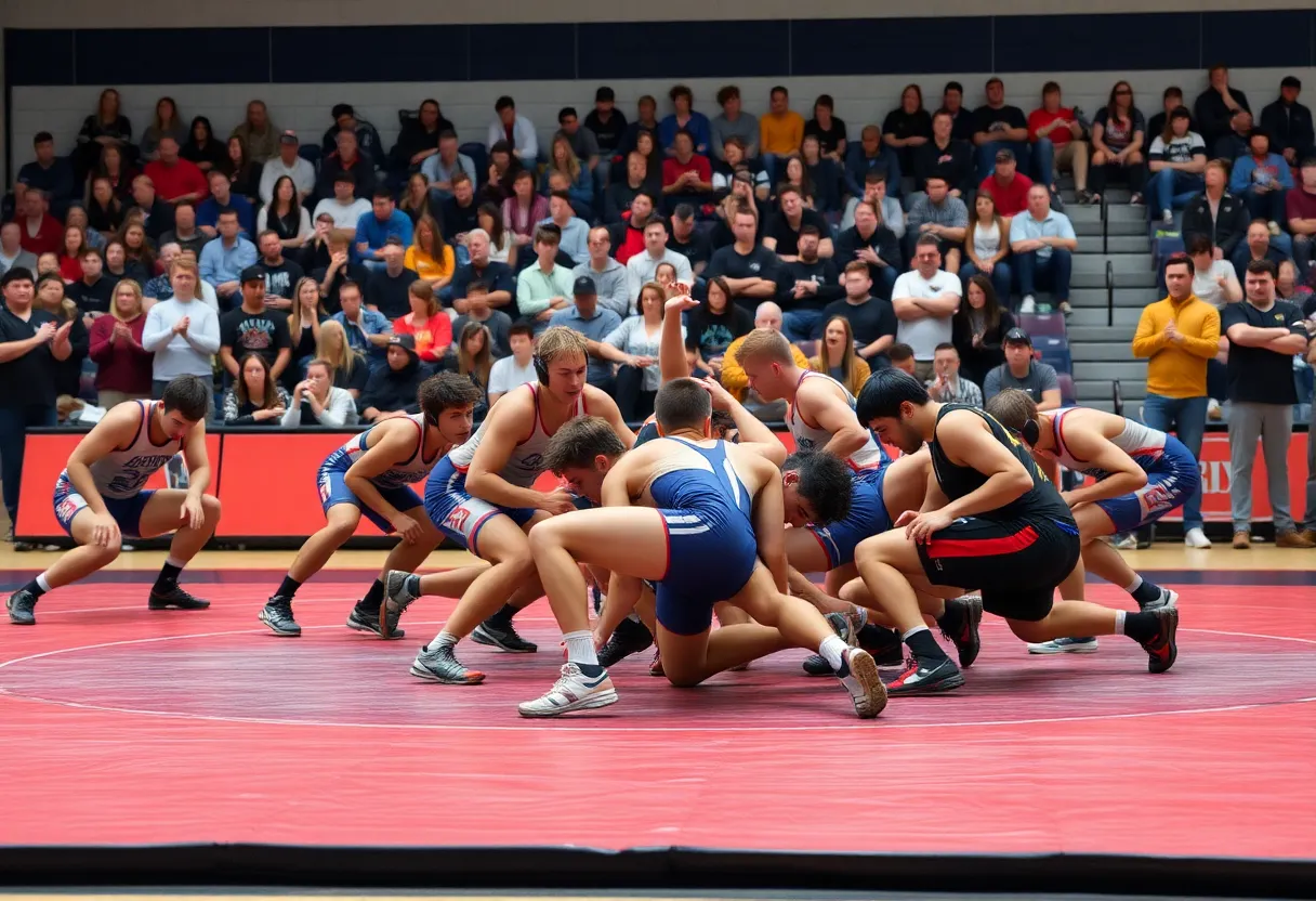 Nazareth wrestling team competing in a match