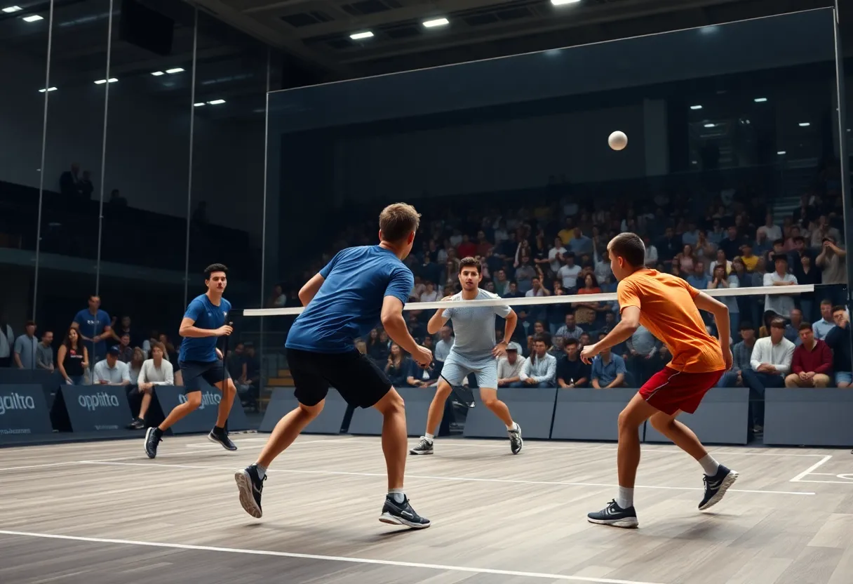 University of Pennsylvania squash teams in action during a match against University of Virginia.