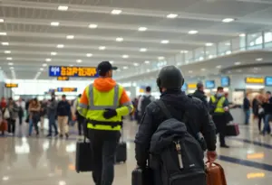 Security personnel managing a bomb threat incident at Philadelphia Airport