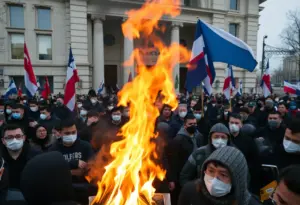 Pro-Palestinian protesters burning flags outside Philadelphia City Hall