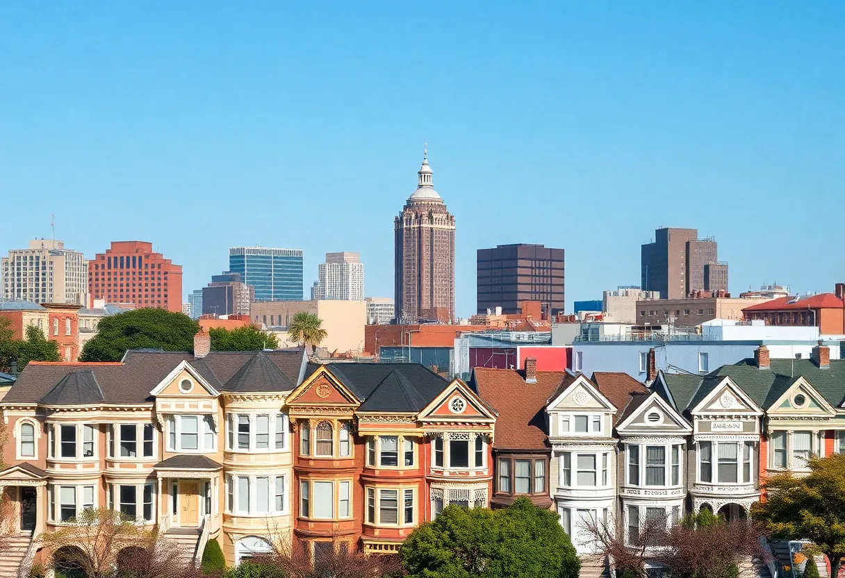 Philadelphia skyline featuring various housing styles