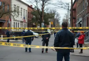 Police tape surrounding a shooting scene in Philadelphia's Kingsessing neighborhood