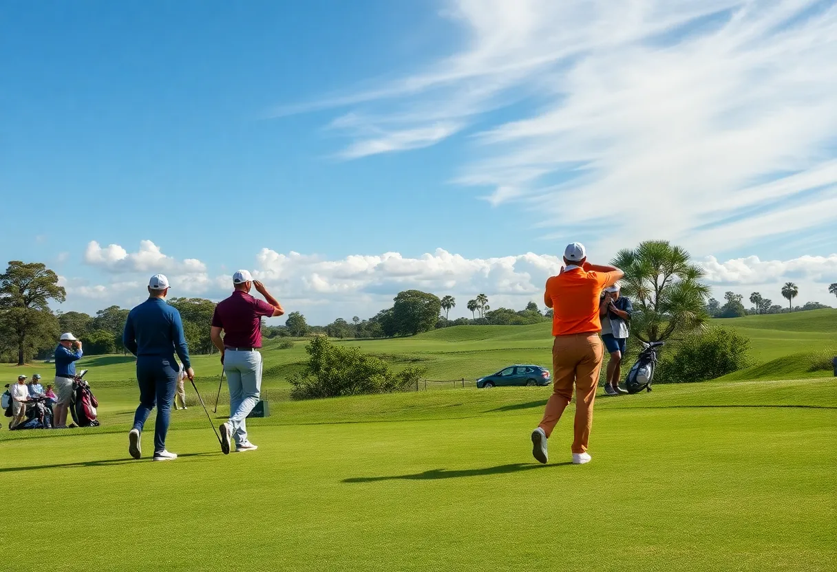 Celebration of young female golfers on the course after winning a championship